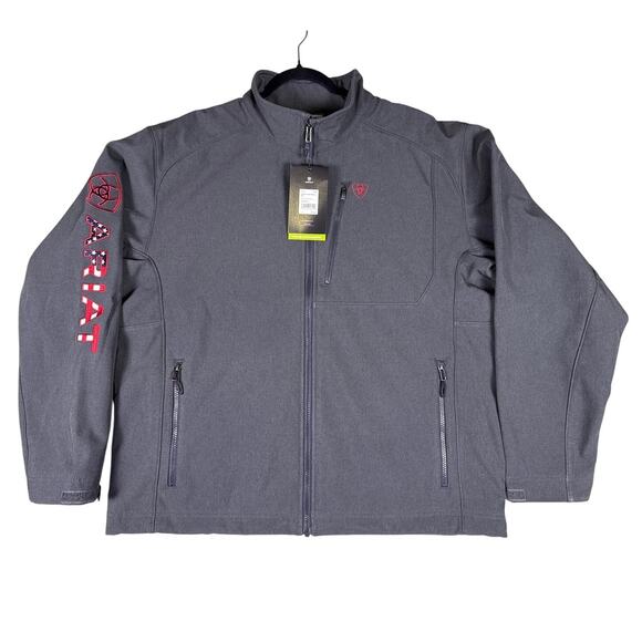 Ariat Logo 2.0 Softshell Jacket Mens Extral Large XL Grey American Flag 10041618 - Picture 3 of 12